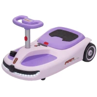 Qaba 12V Electric Wiggle Car with Convertible Steering Wheel Pull Handle, 2 Speed, Music, Lights for 3-5 Years, Purple(m-1)