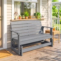 Outsunny Patio Glider Bench w/ HDPE Slatted Double Rocking Chair, Light Gray(m-2)