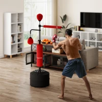 Soozier 4-in-1 Boxing Punching Bag Stand with 2 Speedballs, 360° Relax Bar, & PU-Wrapped Bag & Adjustable Height, Red(m-10)
