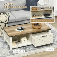 HOMCOM Farmhouse Coffee Table with Storage and Drawer, Rustic End Table for Living Room, Open Shelf, White(m-4)