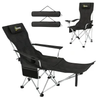Outsunny Set of 2 Reclining Camping Chair with Foot Rest, Folding Camping Chair w/ Headrest, Cup Holder, Storage Bag, Black(m-2)