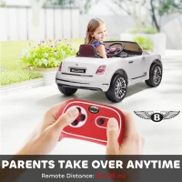 Aosom Bentley Mulsanne 12V Ride on Car, Battery Powered Car with Remote Control, Suspension, Startup Sound, LED Lights, MP3, Horn, Music, Forward and Backward, 2 Motors, White(m-5)