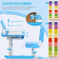Qaba Kids Desk and Chair Set, School Study Desk with USB Light, Storage Drawer for Writing, Activities, Arts, Blue and White(m-6)