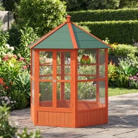 PawHut 69" Wooden Hexagonal Outdoor Aviary Flight Bird Cage With Covered Roof, Brown(m-2)