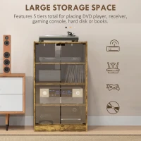 HOMCOM 5-Tier Media Cabinet, Media Stand with Adjustable Shelves, Tempered Glass Doors, and Cable Management, Rustic Brown(m-5)