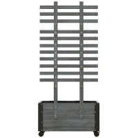Outsunny Wooden Raised Garden Bed, Planter Box w/ Trellis and Metal Corners, Portable on Wheels for Patio, Backyard, Deck, Gray(m-1)