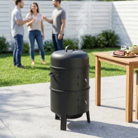Outsunny 3-in-1 Vertical Charcoal Smoker with 2 Grill Grates, Built-in Thermometer, Adjustable Vent, 2 Doors(m-8)