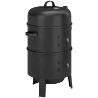 Outsunny 3-in-1 Vertical Charcoal Smoker with 2 Grill Grates, Built-in Thermometer, Adjustable Vent, 2 Doors(m-9)