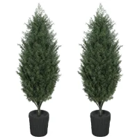 HOMCOM 4ft Artificial Christmas Tree Set of 2, UV Resistant Faux Cedar Tree with 291 PE Branch Tips and Pot, Green(m-1)