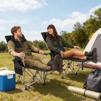 Outsunny Set of 2 Reclining Camping Chair with Foot Rest, Folding Camping Chair w/ Headrest, Cup Holder, Storage Bag, Black(m-8)