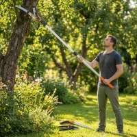 Outsunny 2-In-1 Manual Pole Saw, Hand Pruning Saw, Secateurs with Safety Lock, 6.5ft Aluminium Telescopic Pole Pruner(m-1)