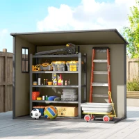 Outsunny 8' x 4' Plastic Outdoor Storage Shed with Floor, Window, Lockable Doors and Vents for Backyard Patio Lawn, Light Brown(m-9)