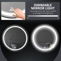 kleankin 24-Inch Lighted Bathroom Mirror for Wall, Dimmable LED Mirror with Memory Function, Round Mirror for Wall Decor(m-5)