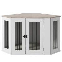 PawHut Dog Crate Furniture with Cushion, 41 Inch Corner Design Dog Crate End Table for Medium Dogs, Multi Colour(m-2)