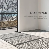 Outsunny 6.5FT Decorative Outdoor Divider, Metal Privacy Screen with Stand, Large Leaf Style, Black(m-4)