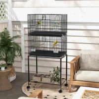 PawHut 65" Birdcage for Canaries, Lovebirds Finches, Budgie Cage with Wheels, Black(m-8)