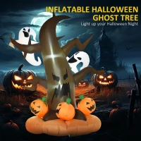 HOMCOM 8' Halloween Inflatables Outdoor Decorations LED Dead Tree with Ghost Pumpkins Indoor Outdoor Blow Up LED Yard Decor, for Garden, Lawn, Party, Holiday(m-4)