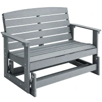 Outsunny Patio Glider Bench w/ HDPE Slatted Double Rocking Chair, Light Gray(m-1)