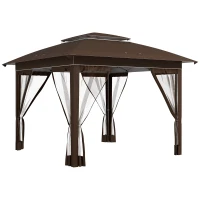 Outsunny 12' x 12' Pop Up Canopy Tent with Netting and Carry Bag, Instant Sun Shelter with 137 sq.ft Shade, Dark Brown(m-11)