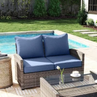 Outsunny Patio Chair Cushions Set of 2 with Seat & Backrest, Fade Resistant Seat Replacement Cushion Set, Blue(m-8)