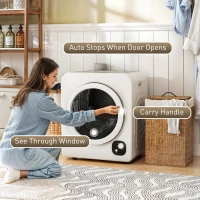 HOMCOM 120V Portable Clothes Dryer, 1300W Compact Laundry Tumble Dryer Machine 3.3  Cu. Ft. with Stainless Steel Tub, White(m-5)