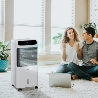 HOMCOM 3-In-1 Ice Cooling Fan, Mobile Evaporative Air Cooler with Remote, Timer, Oscillating for Home Office, Bedroom, White(m-2)