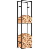 Outsunny Firewood Rack Outdoor, Heavy Duty Log Holder with Adjustable Shelf for Fireplace, Indoor Outdoor Fire Wood Storage Rack(m-9)