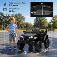 Aosom 12V Battery Powered Kids Ride On Car Off Road Truck Toy w/ Parent Remote, Black(m-3)