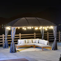 Outsunny 10' x 13' Hardtop Gazebo with Curtains, Netting, Pavilion with Steel Roof Ceiling Hook for Garden Patio, Gray(m-10)