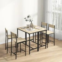HOMCOM 3 Piece Pub Table and Chairs for 2, Bar Table and Stools with Footrest for Small Space, Oak(m-4)