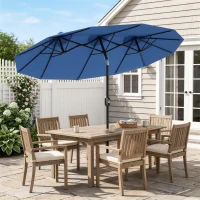 Outsunny Double-sided Patio Umbrella, 9.5' Outdoor Umbrella with Push Button Tilt and Crank, 3 Air Vents and 12 Ribs, Navy Blue(m-10)