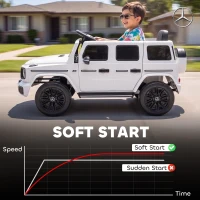 Qaba Licensed Mercedes-Benz G580 12V Kids Ride On Car with Remote, Soft Start, Headlights, Seat Belt, Music, USB, Horn, White(m-7)