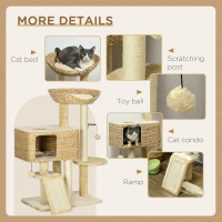 PawHut Cat Tree for Indoor Cats w/ Scratching Posts, Condo Cat Tower, Beige(m-6)