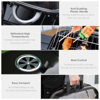 Outsunny 14" Portable Grill, Small Charcoal Grill for Outdoor Cooking, BBQ, Camping, Enamel Coated, Folding Legs, Black(m-6)