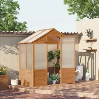 Outsunny 6' x 4' x 7' Polycarbonate Greenhouse, Walk-in Hot House Kit, Hobby Greenhouse with Lockable Door, Level 5 Wind Resistant Wooden Frame, Rustic Brown(m-2)
