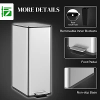 HOMCOM 5.3 gal/20 L Stainless Steel Kitchen Garbage Can with Soft-close Lid, Foot Pedal, Fingerprint-Proof, Silver(m-7)
