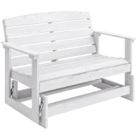 Outsunny Patio Glider Bench w/ HDPE Slatted Double Rocking Chair, Distressed White(m-11)