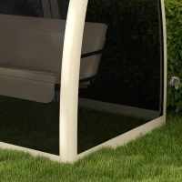 Outsunny 3 Seat Outdoor Swing Chair Convertible Covered Day Bed with Canopy, Mesh Netting, Steel Stand for Garden, Patio, Coffee(m-9)