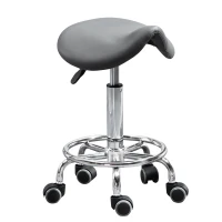 HOMCOM PU Leather Adjustable Stool, Rolling Saddle Stool with Wheels for Massage, Spa, Clinic, Beauty and Tattoo, Gray(m-1)