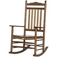 Outsunny Traditional Wooden High-Back Rocking Chair for Porch, Indoor/Outdoor, Brown(m-11)