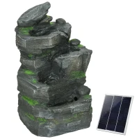 Outsunny Garden Water Fountain with LED Lights and Pump, 4 Tier Cascading Water Fountain for Outdoor(m-9)