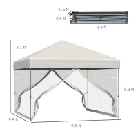 Outsunny 10' x 10' Pop Up Canopy Tent, Tents for Parties with Netting and Wheeled Carry Bag, Height Adjustable Instant Sun Shelter, for Outdoor, Garden, Patio, Beige(m-3)