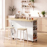 HOMCOM 53" Kitchen Island with Power Outlet and Drop Leaf, Kitchen Cart on Wheels with 360° Rotating Rack, White(m-8)