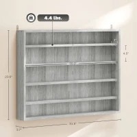 HOMCOM 5-Tier Display Cabinet, Wall-Mounted Display Case with 2 Glass Doors and Adjustable Shelves, Gray(m-3)