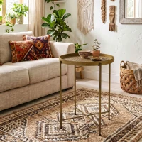 HOMCOM Coffee Table for Living Room, 18" Round Center Table with Hammered Tray Top and Metal Frame for Bedroom, Gold(m-8)