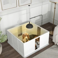 PawHut Whelping Box for Dogs with Retractable Light Stand, Washable Waterproof Pee Pad & Adjustable Door, 39" x 38" x 19"(m-2)