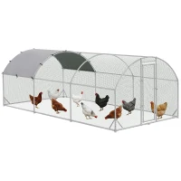 PawHut Large Chicken Coop Metal Chicken Run with Waterproof and Anti-UV Cover, Dome Shaped Walk-in Fence Cage Hen House for Outdoor and Yard Farm Use, 1" Tube Diameter, 9.2' x 18.7' x 6.5'(m-1)