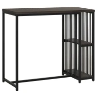 HOMCOM Industrial Steel Tube Bar Table with Wood Top, Steel Frame, 2-Tier Storage Shelf, Adjustable Footpad, Pub Table for Kitchen Dining Room, Walnut(m-1)