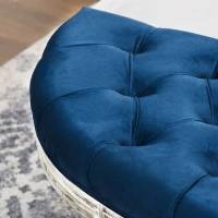 HOMCOM Vintage Semi-Circle End of Bed Bench, Upholstered Bedroom Entryway Bench with Tufted Velvet-Touch Fabric with Rubberwood Legs, Blue(m-8)