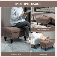 HOMCOM 25" Storage Ottoman with Removable Lid, Button-Tufted Fabric Bench for Footrest and Seat with Wood Legs, Coffee(m-6)